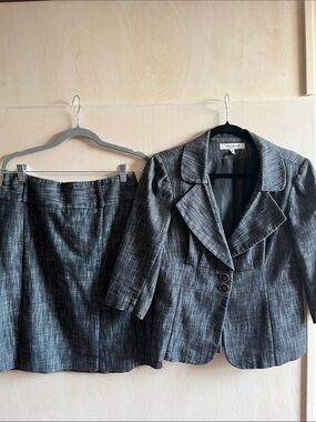 Harve Benard Gray Pinstripe Blazer and Skirt Set